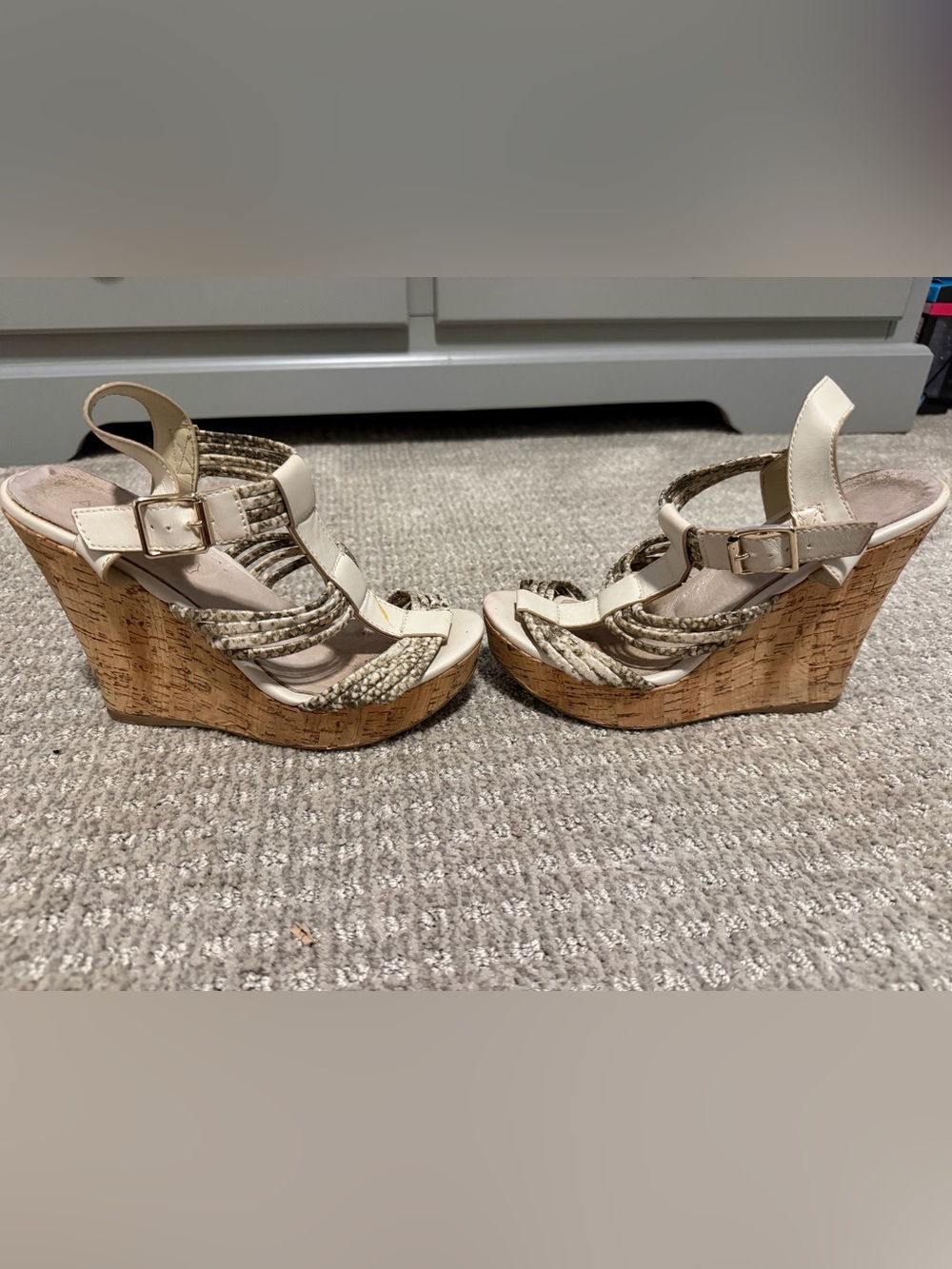 Aldo Cream Braided Cork Platform Wedge Sandals